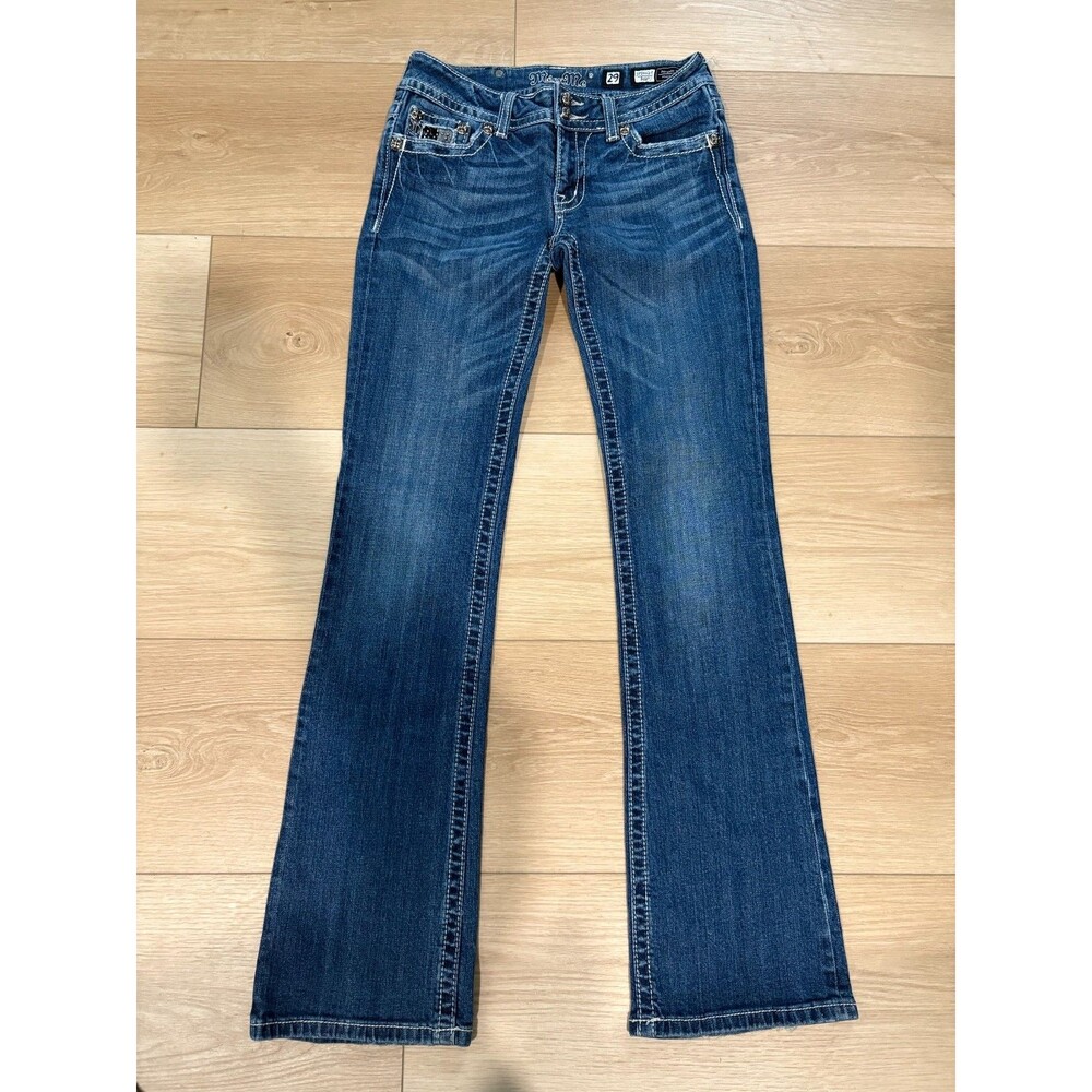MISS ME JP5002-2 Bootcut Jeans 29 Dark Blue Lace Trim Rhinestone Flap Pocket
